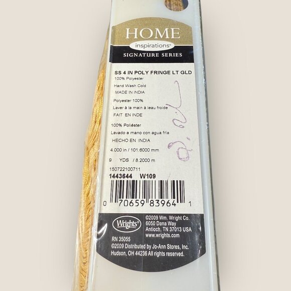 Wrights Home Inspirations 4 in Lt Gold Fringe Trim Sewing Signature Series 9 yds - Picture 3 of 3